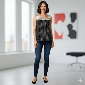 New York & Co. Medium Tan & Black Geometric Sleeveless Blouse